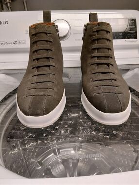 John Fluevog Olive Green Suede Side-zip Chukka Boots with White Sole